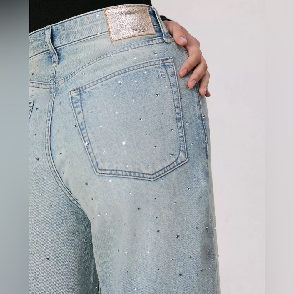 NEW RAG & BONE Logan Wide Leg Jeans in Missy With Rhinestone Jewel sz 29 $358 - Picture 12 of 12